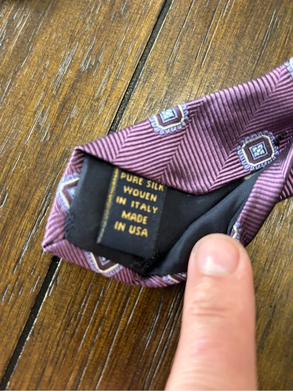 Brooks Brothers Pure Silk Necktie Burgundy Mauve Geometric Made USA Italian Silk